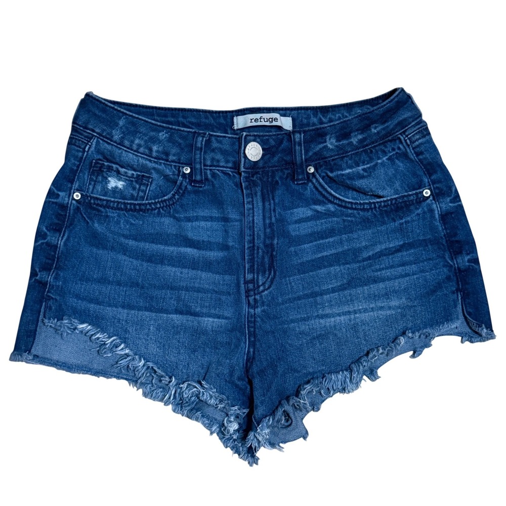 Refuge Women's Blue Denim Distressed Frayed Hem Jean‎ Shorts Size 2